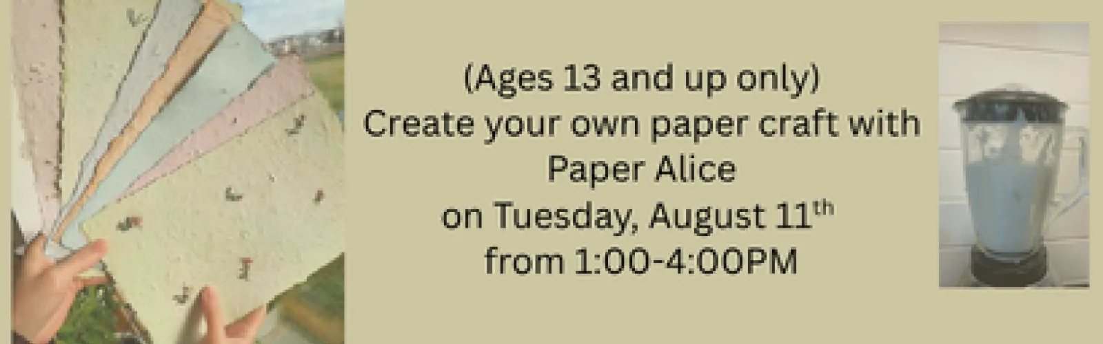 Handmade paper sheets and a Blender